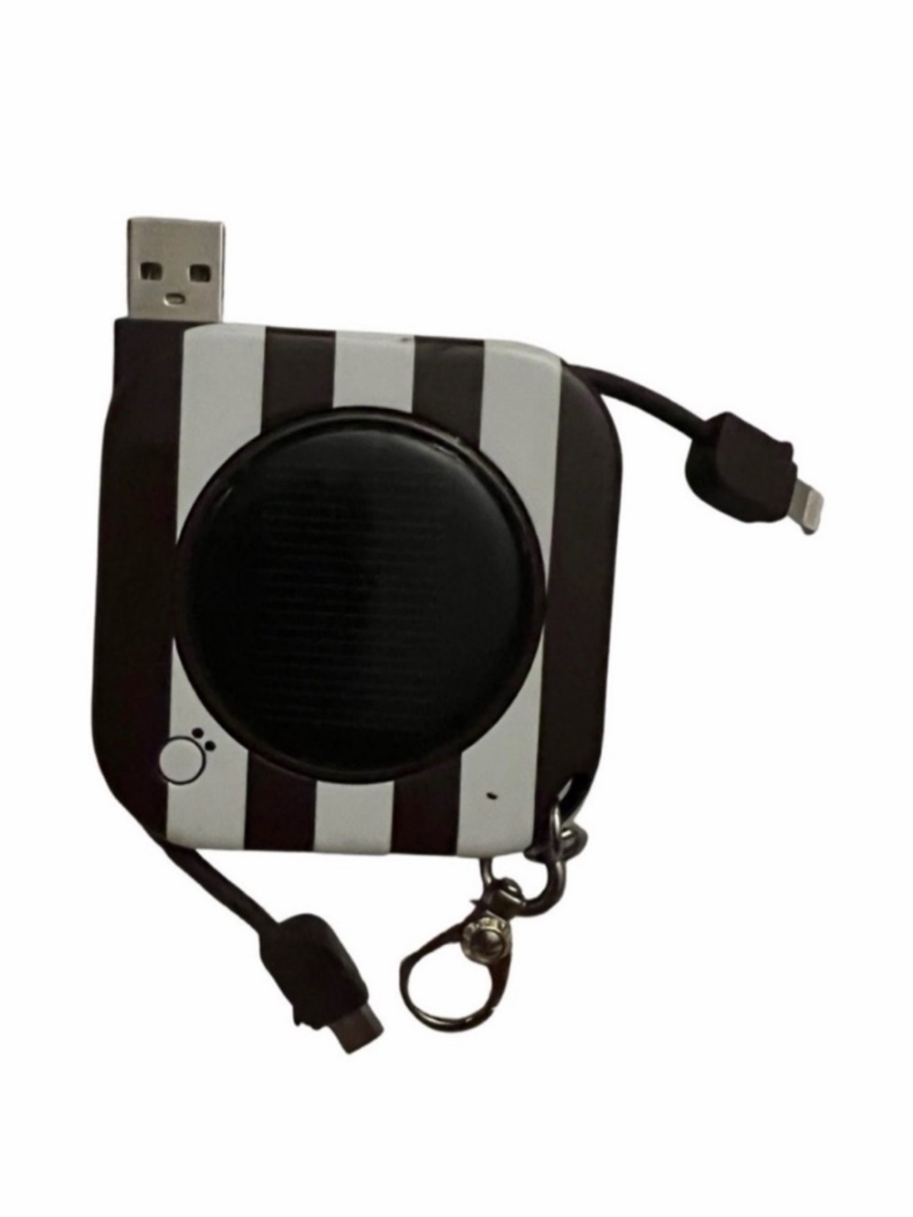 Portable Striped Retractable Charger with Keyring - Black & White